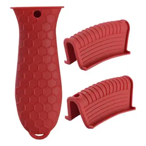 3Pcs Silicone Hot Handle Holder Set, Heat Resistant Pot Handle Sleeve & Assist Handle Holder, Anti-Slip Rubber Pot Ear Clip, Protective Oven Mitts for Cast Iron Skillets, Frying Pans, and Metal Griddles