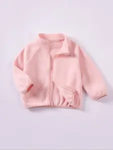 Girls' Cute Loose-Fit Zip Up Jacket, Zipper Design, Soft Plush Lining, Perfect for Fall & Winter, Ideal Gift for Ages 3-8 Years Old