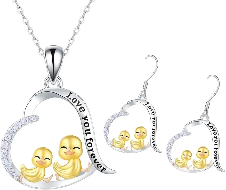 Cute Duckling Necklace for Female, Hypoallergenic Costume Jewelry, Fashionable Birthday Graduation Gift, Heart, Nickel Free, No Allergies, No Rust, No Warning Applicable, Not Tarnish, Pendant, Bird Figure Necklaces, Bird Lovers, Cute Duckling Design
