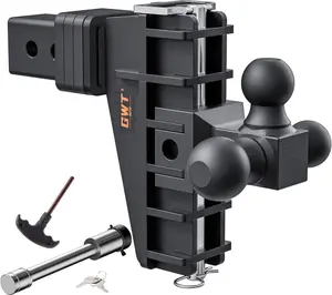 Adjustable Trailer Hitch, Tri-Ball (1-7/8" x 2" x 2-5/16") Drop Hitch, Fits 2.5-Inch Receiver, 6-10 Inch Drop Hitch, 18500 LBS GTW-Class 3 Tow Hitch for Heavy Duty Truck, Black, Solid Ball Mount