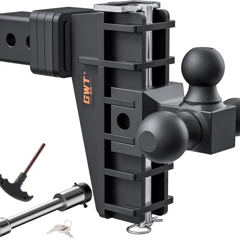 Adjustable Trailer Hitch, Tri-Ball (1-7/8" x 2" x 2-5/16") Drop Hitch, Fits 2.5-Inch Receiver, （6-8） Inch Drop Hitch, 18500 LBS GTW-Class 3 Tow Hitch for Heavy Duty Truck, Black, Solid Ball Mount，Cars accessories