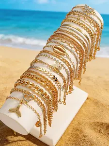 Women's Boho Heart Butterfly Dainty Layered Anklet Set, Fashionable Beach Vacation Leg Jewelry Gift for Birthdays & Dates