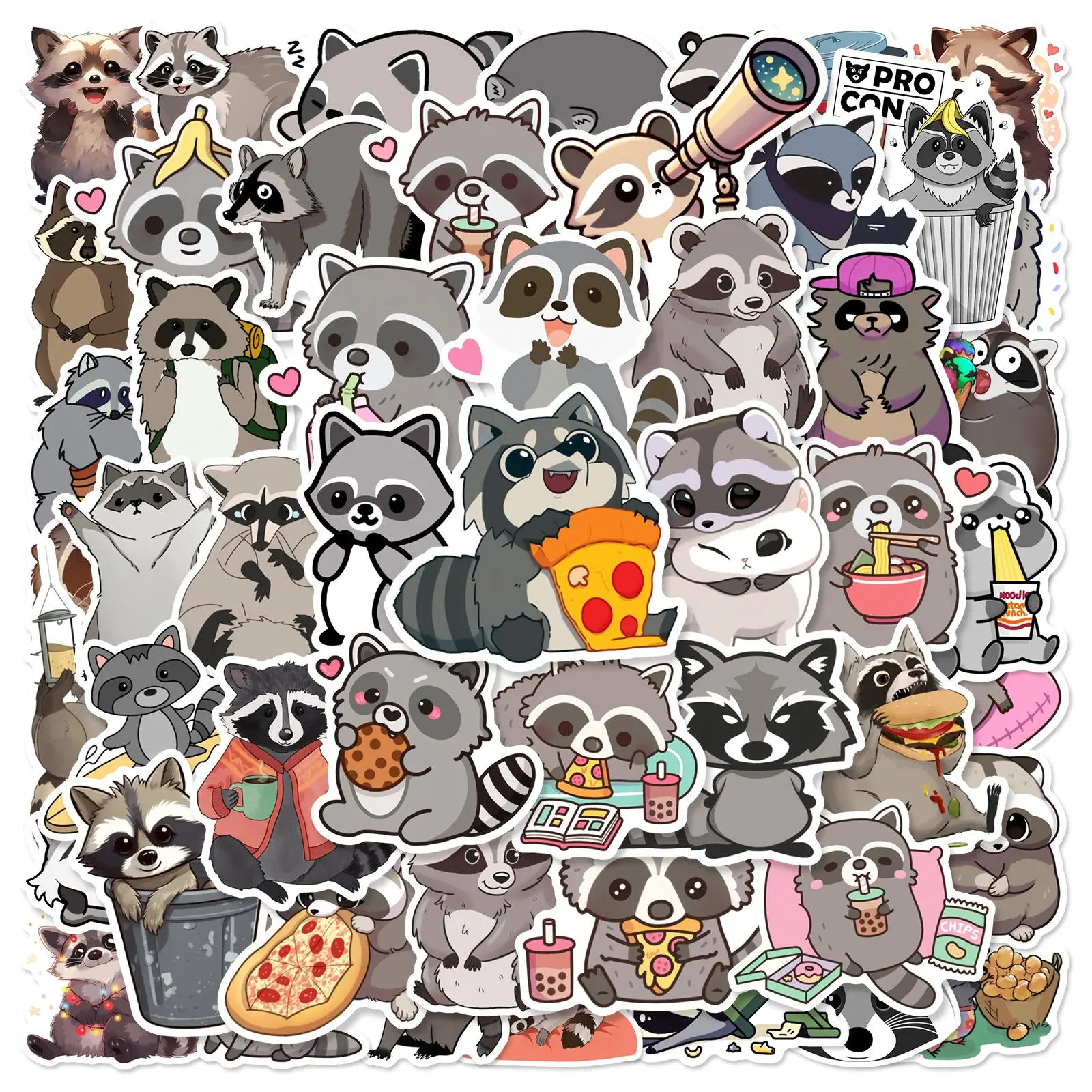 Cartoon Raccoon Pattern Sticker, Cute Cartoon Animal Decorative Sticker, DIY Decals for Luggage Laptop Skateboard Motorcycle Bicycle, Halloween