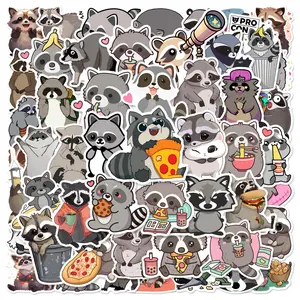 Cartoon Raccoon Pattern Sticker, Cute Cartoon Animal Decorative Sticker, DIY Decals for Luggage Laptop Skateboard Motorcycle Bicycle, Halloween