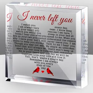 Here’s a 140-character rewritten title for your product:  **Christmas Memorial Acrylic Sign – “I Never Left You” Sympathy Gift with Cardinal for Loss of Father, Mother, or Loved One Keepsake**