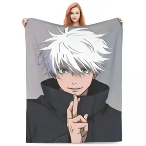 Gojo Satoru Jujutsu Kaisen Knitted Blanket Ultra Soft Flannel Cozy Warm Bedroom Couch Sofa Summer Air Conditioning Throw Bedspread Decor Decorative Throw Perfect Birthday Gift Christmas Gift for Anime Fans Adults Teens Men Women Domain Expansion Style