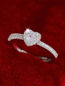1 PC Romantic Heart Cubic Zirconia Ring For Women For Wedding Engagement Anniversary Party Jewelry Valentine's Day Gift Wedding Promise Rings Heart Shaped Ring Heart Design Ring