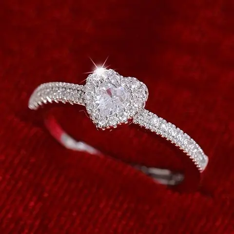 1 PC Romantic Heart Cubic Zirconia Ring Heart Shaped Ring For Women For Wedding Engagement Anniversary Party Jewelry Valentine's Day Gift