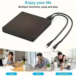 USB 2.0 External DVD-Rw Burner, Plug-And-Play No Driver Needed, Ultra-Thin Portable CD/DVD Reader for Laptop Desktop Tablet Smartphone