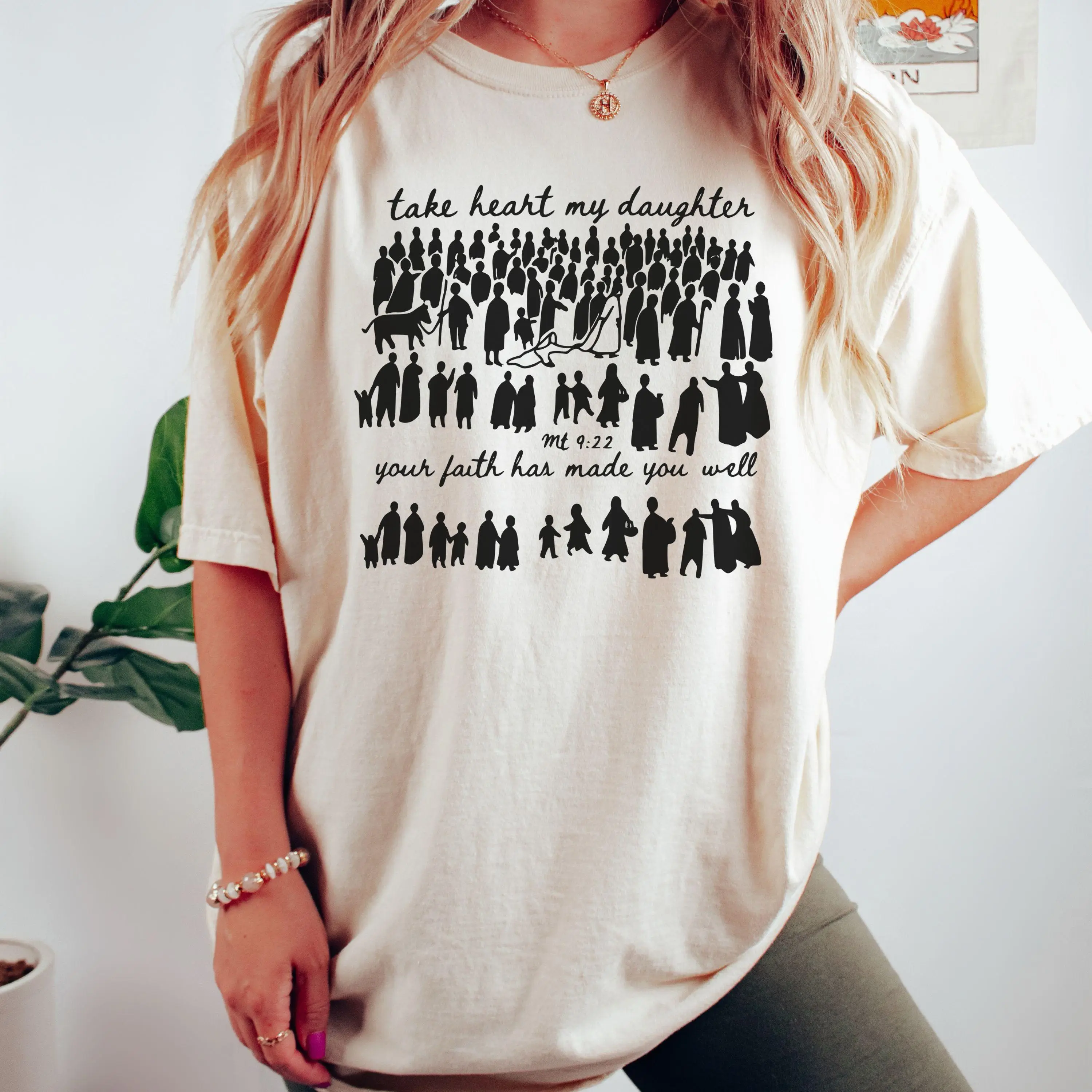 Comfort Colors® Christian Graphic Faith Shirt for Women | Bible Verse T-Shirt “Take Heart My Daughter” | Matthew 9:22 Scripture Shirt | Inspirational Religious Tee | Jesus Shirt for Christian Women, Church, or Prayer Groups