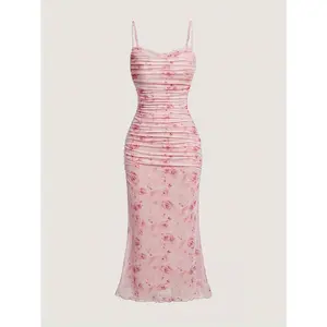 High Stretch Floral Print Mesh Cami Dress - Machine Washable, Lettuce Hem - Perfect for All Seasons