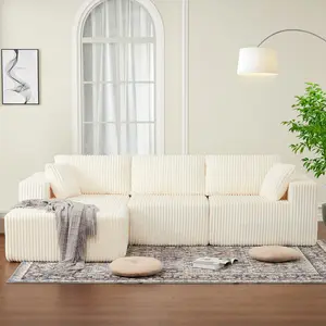 Modular Memory Foam Sectional Sofa for Living Room – Deep Seat Corduroy Couch, Boneless Design, No Assembly Needed, Spacious Multi-Person Furniture