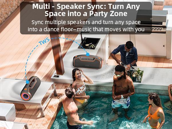 Portable Bluetooth Speaker (BT5.4 Compatible) - 200W Peak Sound, Deep Bass Boosted, 2 Subwoofers & Tweeter, DSP, IP65 Rated Waterproof, Wireless Pairing, Fast Charging, TWS, TF/USB/AUX, 24H Playtime, RGB Lights Outdoor Party Speaker, Handle, Dustproof