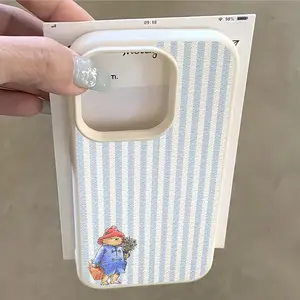Creative Blue Striped Paddington Bear UV Print Phone Case with Protection, Fits iPhone XR 11 to 17, Pro Max & Plus, Samsung Series, Fashion Accessory Gift
