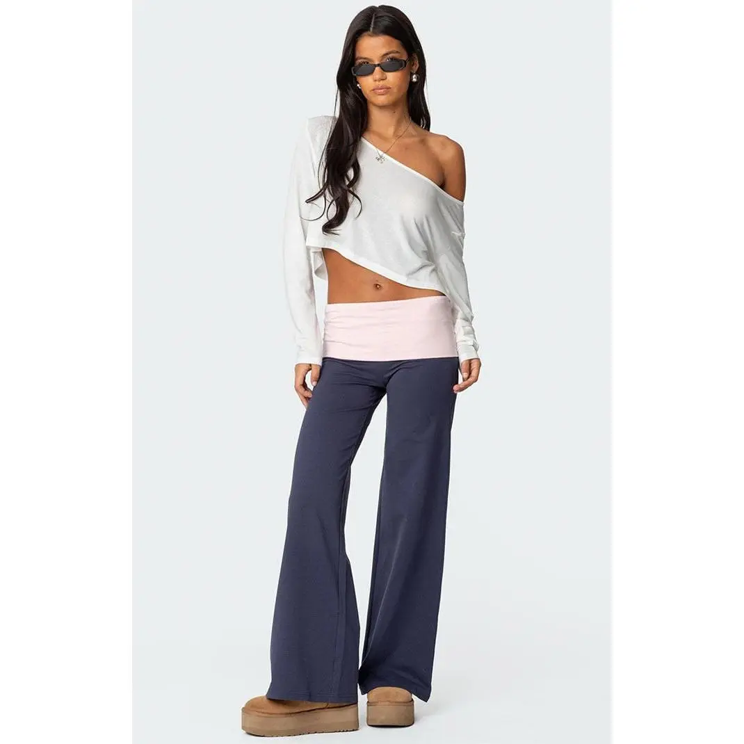Edikted Women's Wide Leg Contrast Fold Over Pants