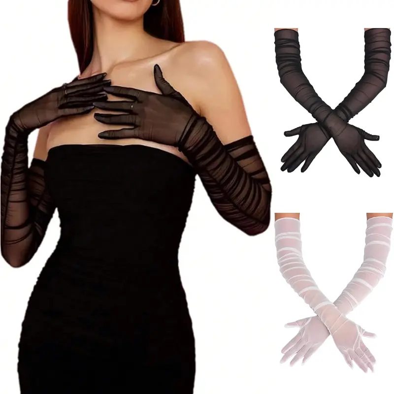 Avidlove Women's Long Sheer Gloves Tulle Mesh Gloves 1920s Wedding Opera Tea Party Dance Glove