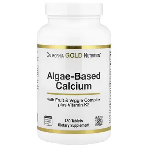 California Gold Nutrition Algae-Based Calcium with Calcium, Vitamin D3, and Magnesium, Organic Strawberry, Raspberry, and Blueberry, 180 Tablets