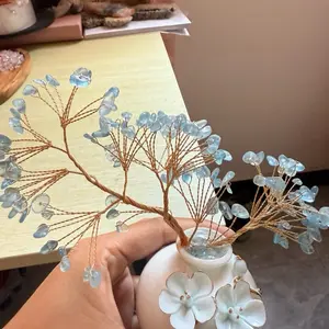 Aquamarine Money Tree - Decorative Plant with Blue Leaves and White Flowers in a White Vase