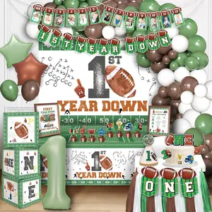 First Birthday Decorations - First Year Down Birthday Party Decorations Kit with 40" Balloon, Banner, Photo Garland, Backdrop & Football Decor