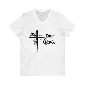 Inspirational V-Neck Tee: 'From Dis-Grace' | Motivational Shirt, Unisex T-Shirt, Faith-Based Apparel, Gift for Him/Her, Spiritual Wear