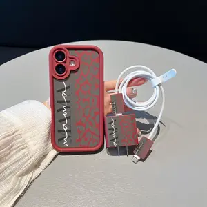 Leopard-pattern Phone Case with Charger Head Cover & Cable Protector & Storage Rope, Anti-drop Phone Case for iPhone, Casing