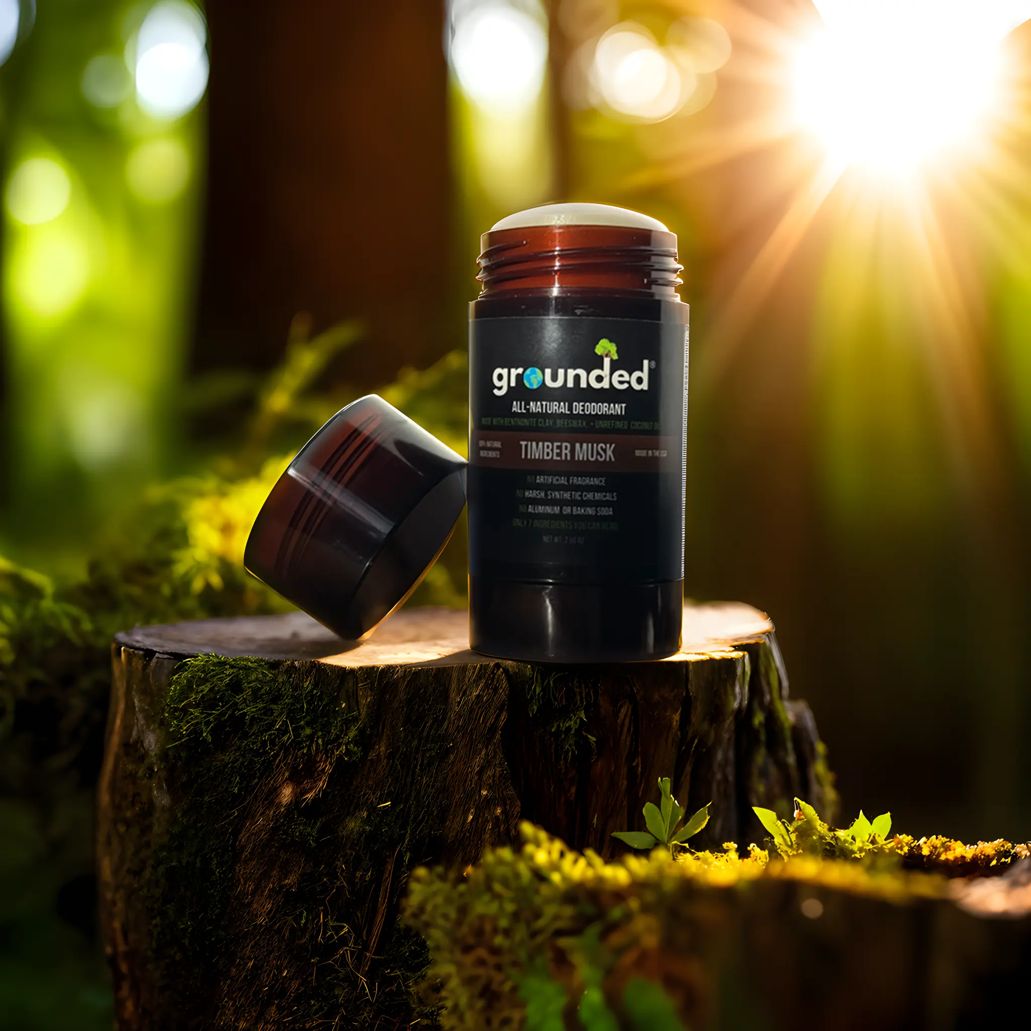 Grounded All-Natural Deodorant - Timber Musk Scent | 7 Simple Ingredients, No Harsh Chemicals | Aluminum-Free, Long-Lasting Natural Odor Protection