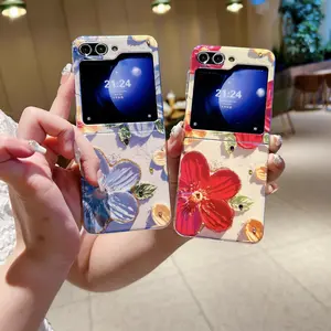 Protective Case for The for samsung Z Flip6 5, Featuring a Design of Blue Light Oil Painting Flowers.