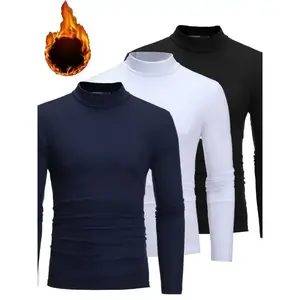 Men's 3pcs Fleece-Lined Mock Turtleneck Shirts - Slim Fit, Long Sleeve, Stretch Fabric for Fall/Winter