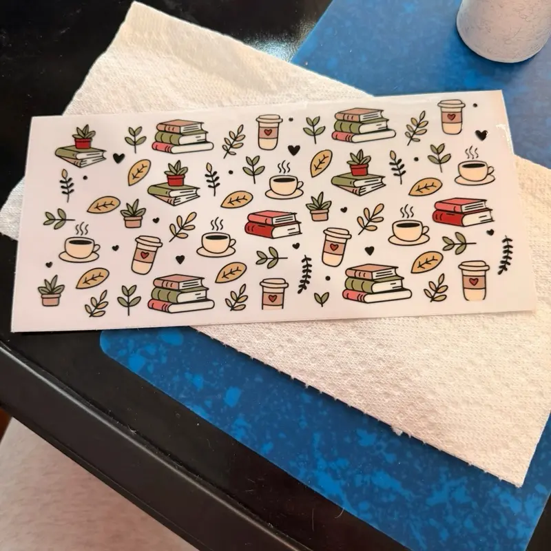 16oz Cup Wraps with Book and Coffee Design for Stylish Drinkware