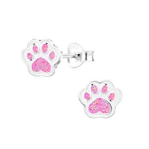 925 Silver Pink Paw Animal Lovers Stud Earrings for dog lovers