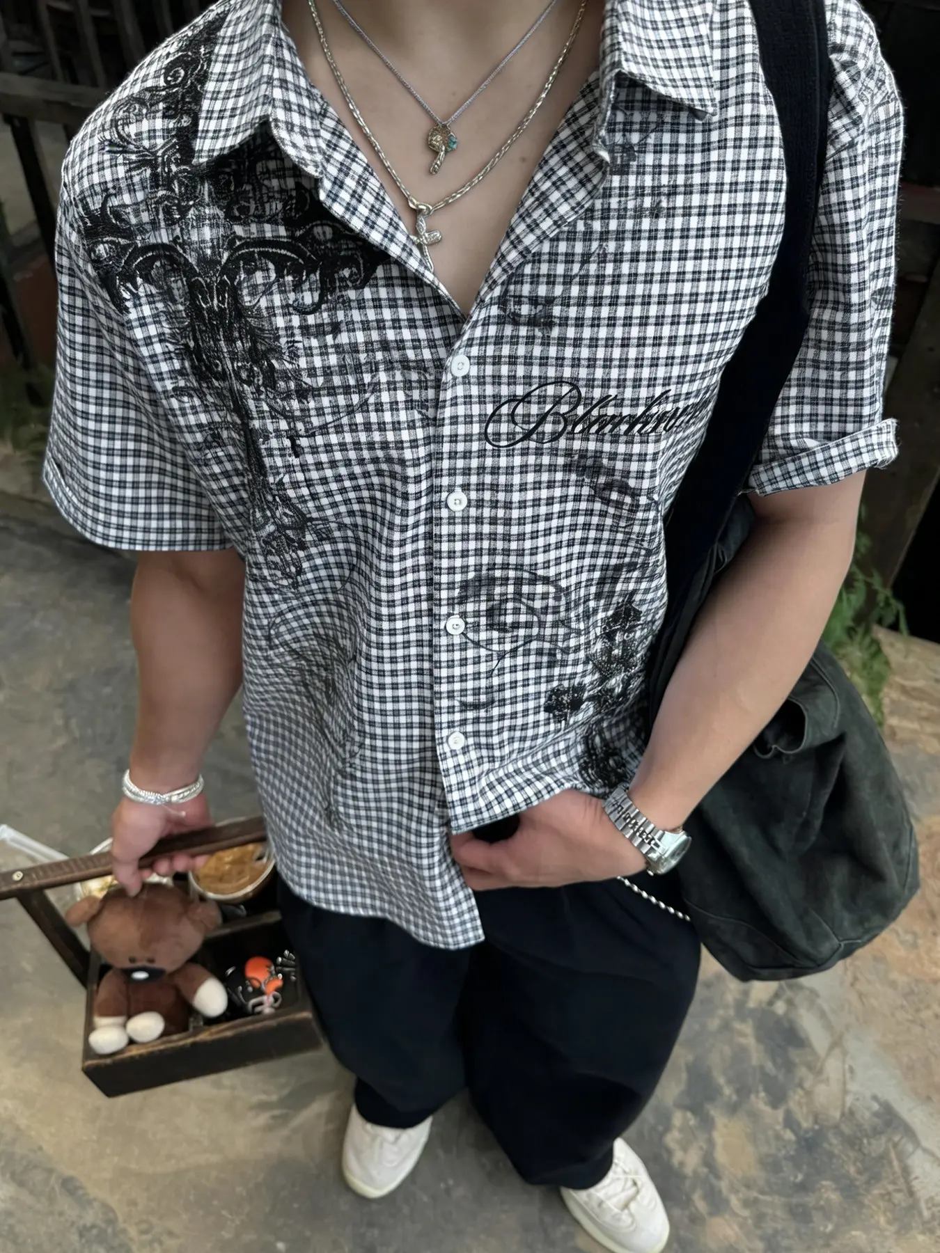 Men's and women's styles, Fitted, Y2K clothing, Gothic style, checkered, Plaid Print casual short-sleeved Polo shirt, Blackheart Gothic print streetwear top, Gothic fashion, Y2K fashion, couples' outfits, subculture, Aesthetic, Casual Printed Menswear