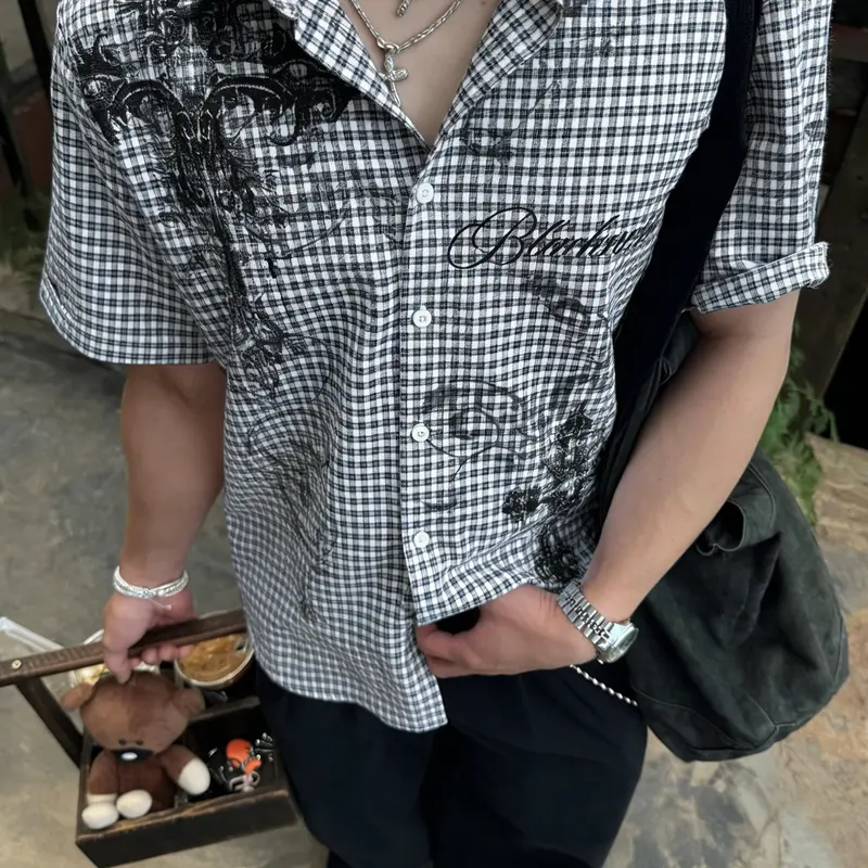 Men's and women's styles, Fitted, Y2K clothing, Gothic style, checkered, Plaid Print casual short-sleeved Polo shirt, couples' outfits, subculture, Casual streetwear clothes, Casual Printed Menswear, Streetwear Fashion Shirt