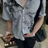 Men's and women's styles, Fitted, Y2K clothing, Gothic style, checkered, Plaid Print casual short-sleeved Polo shirt, couples' outfits, subculture, Casual streetwear clothes, Casual Printed Menswear, Streetwear Fashion Shirt