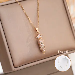 Take a bite of the carrot pendant, Light luxury and fashion, 14K Gold Hypoalleric Adjustable Necklace