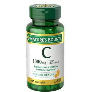 Vitamin C + Rose HIPS, Immune Support, 1000mg, Coated Caplets, 100 Ct