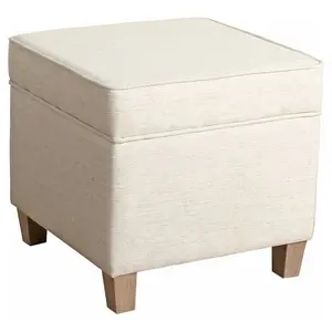 HomePop Cole Classics Square Storage Ottoman with Lift Off Top Linen: Upholstered Footstool, Wood Legs, Polyester