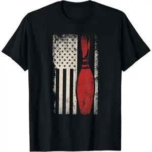 USA Flag Patriotic American Bowler Gift Bowling Pins Bowling T-Shirt,Made in USA