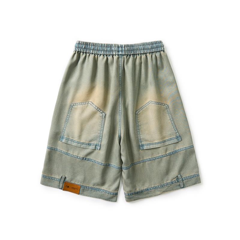 Men’s summer lightweight shorts made from Lyocell fabric—breathable, cool to wear, comfortable, and very cooling; suitable for various body types; vintage distressed style.