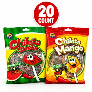 Mexican Candy bundle 20ct | Chileta Mango & Chileta Sandia Watermelon Chili Lollipops – Sweet & Spicy, Real Chili Powder