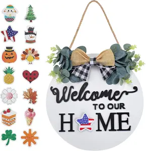Seasonal Interchangeable Welcome Sign for Front Door Decor, Welcome to Our Home Sign with Holiday Pieces for Farmhouse Front Porch Decor and Housewarming Gift(White)