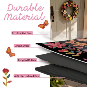 Front Door Mat Outside Entrance, Rubber Back Non-Slip Funny Spring Doormat with Colorful Flowers,Outside Entrance Rug Welcome Mat Outdoor Indoor Black,30x17