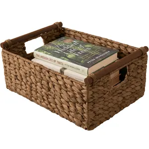 Best Choice Products Wicker Storage Basket, Shelf Basket w/ Wooden Handles, Rectangular Storage Bin