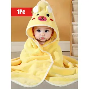 Cute Baby Boy's Animal Ear Bathrobe Soft Breathable Strong Absorbency Cartoon Pattern Hooded Towel Comforter Nap Blanket Stroller Blanket
