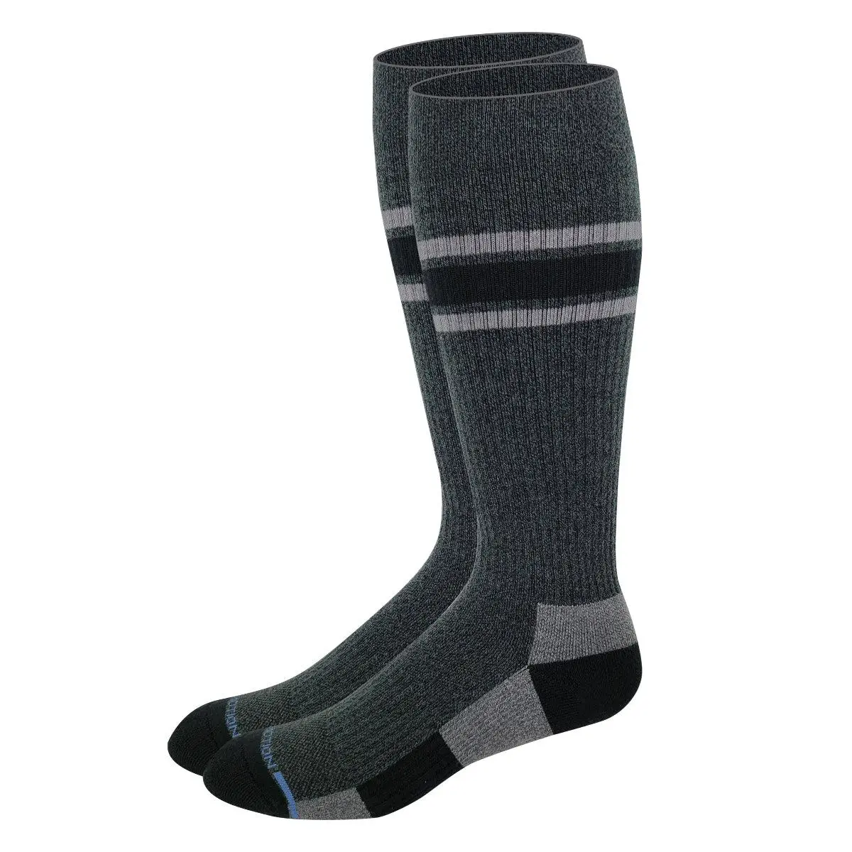 Men's Outdoor Knee-High Compression Socks, Dr. Motion Top Stripe Style, 8-15 mmHg, Polyester-Spandex-Acrylic Yarn Fabric