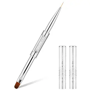 Dual-Ended Nail Design Brush Hard Gel Nail Brush Oval Gel Nail Brushes Rhinestone Handle French Tip Nail Gel Liner Brush, French Manicure Brush Builder Gel Brushes for Design Nails Art Professional