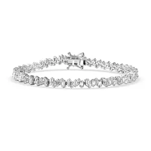 D'Joy White Zircon 8.20 ctw Waves Bracelet in Rhodium Over Over Sterling Silver 7.25 In Christmas Gifts