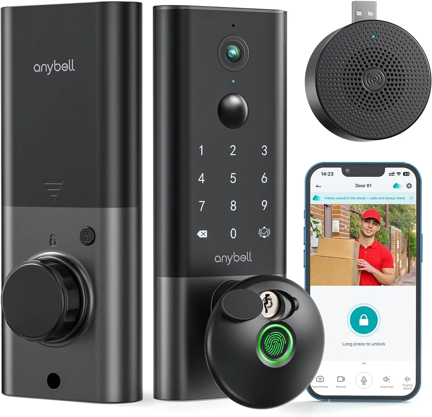 Fingerprint Smart Door Lock, Keyless Entry Door Lock with Camera, Built-In Wi-Fi Deadbolt for Front Door, Auto Lock, Cloudege App Control, Night Vision & Two-Way Audio, Home Security Anybell