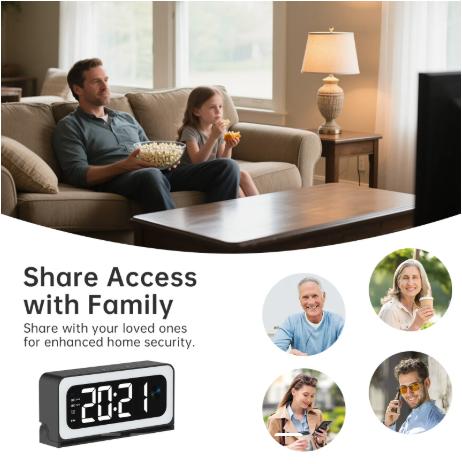 Smart Digital Clock Camera with Dual Band WiFi (5GHz & 2.4GHz) | Home Security & Real-Time Monitoring System