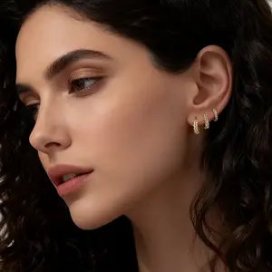 14K Gold-Plated Hoop Earrings Gold Plated Earring Set Rhinestone Cubic Zirconia Hoop Earrings Chunky Small Gold-Plated Hoops Huggie Earring for Women Gold Jewelry for Woman