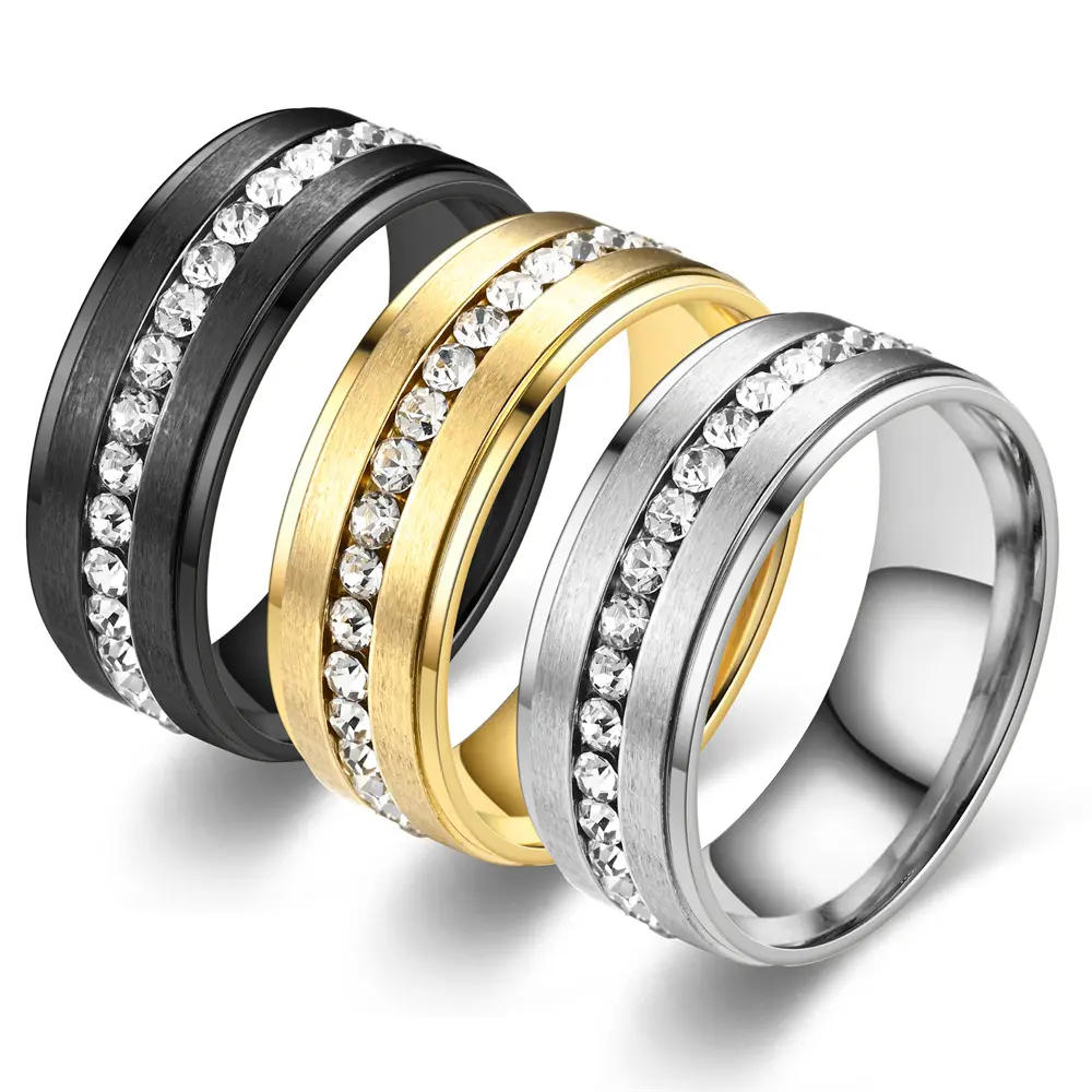 Black Titanium Men's Eternity Wedding Band Ring Cubic Zirconia CZ Comfort-Fit 8mm